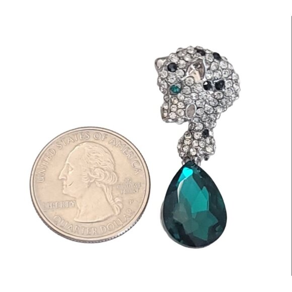 Panther Rhinestone Blue Lucite Dangle  Pierced Lever Back Earrings, K256 - Picture 6 of 9